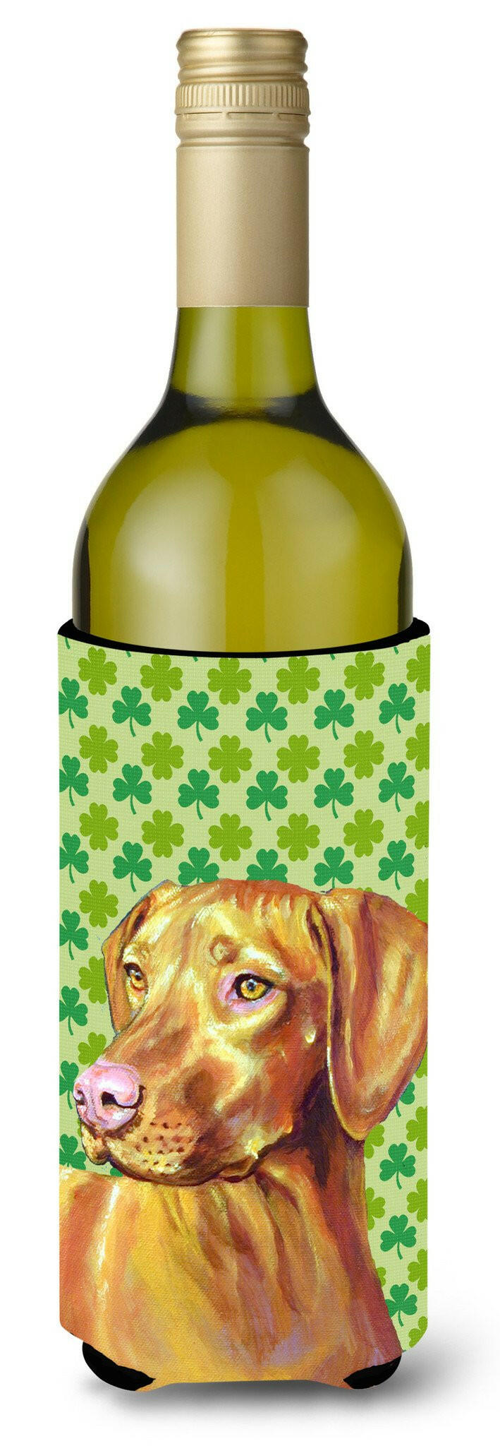 Vizsla St. Patrick's Day Shamrock Portrait Wine Bottle Beverage Insulator Beverage Insulator Hugger by Caroline's Treasures