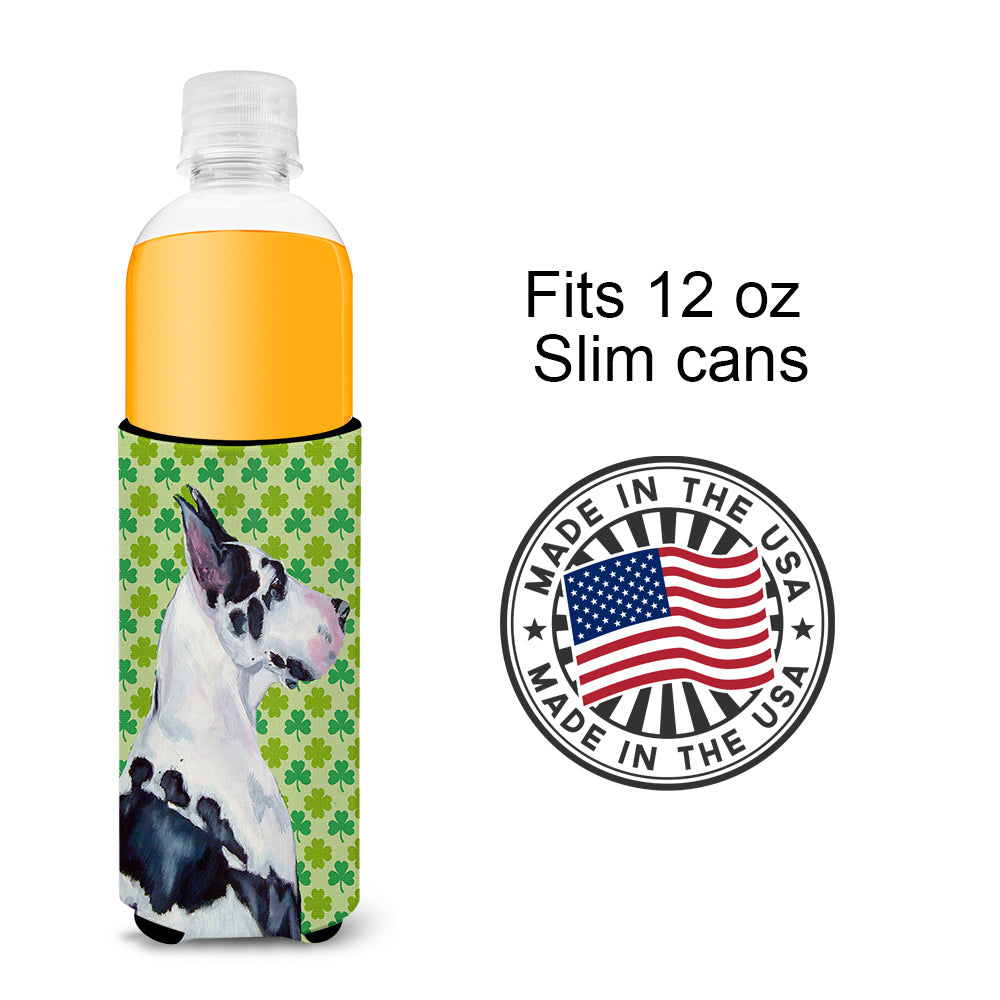 Great Dane St. Patrick's Day Shamrock Portrait Ultra Beverage Insulators for slim cans LH9191MUK.