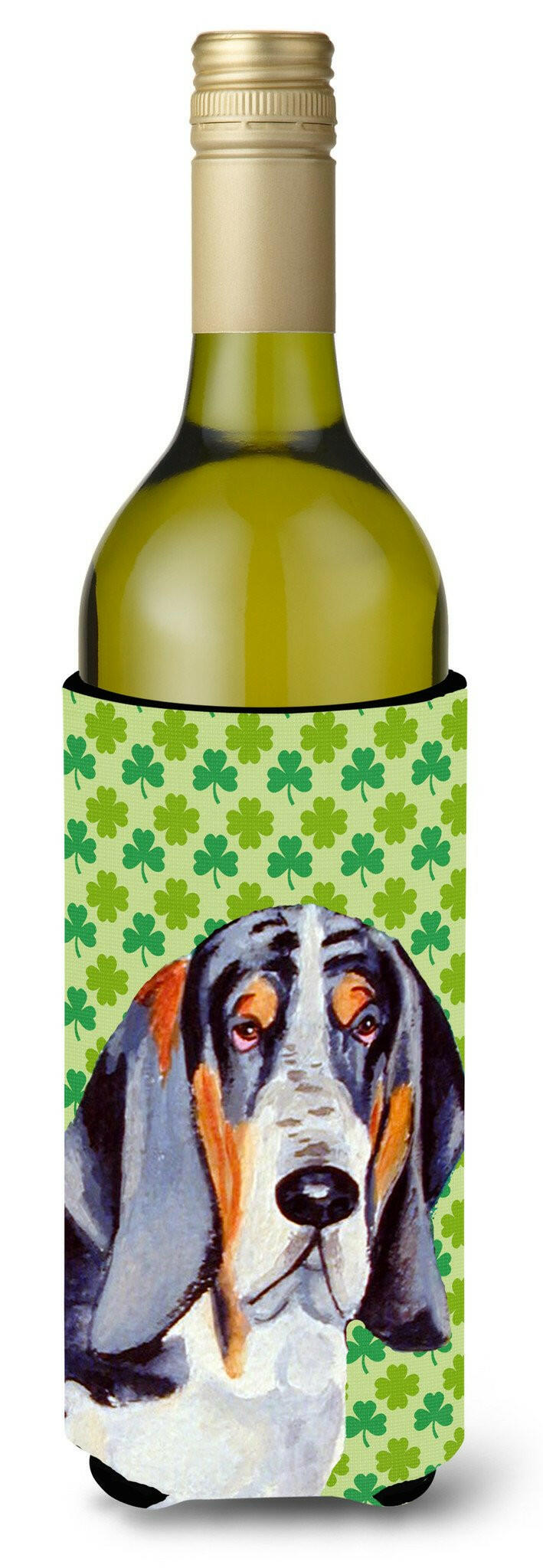 Basset Hound St. Patrick's Day Shamrock Portrait Wine Bottle Beverage Insulator Beverage Insulator Hugger by Caroline's Treasures