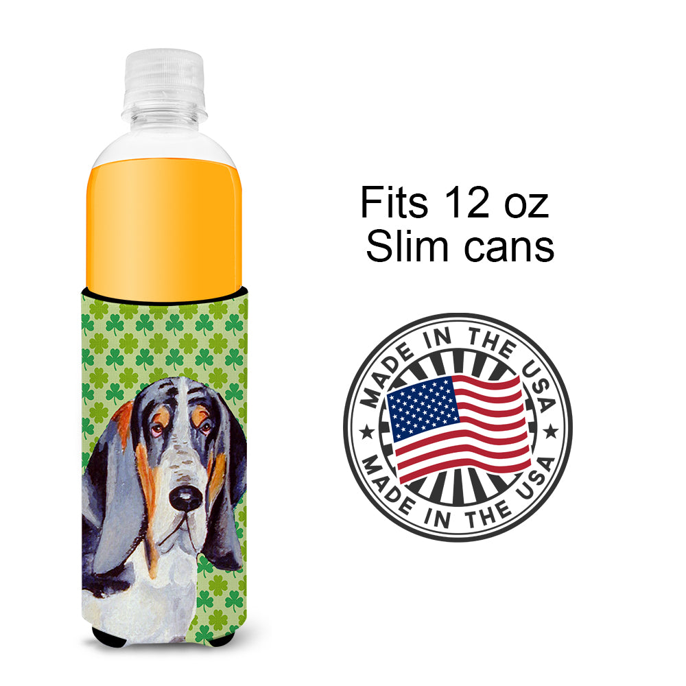 Basset Hound St. Patrick's Day Shamrock Portrait Ultra Beverage Insulators for slim cans LH9192MUK.