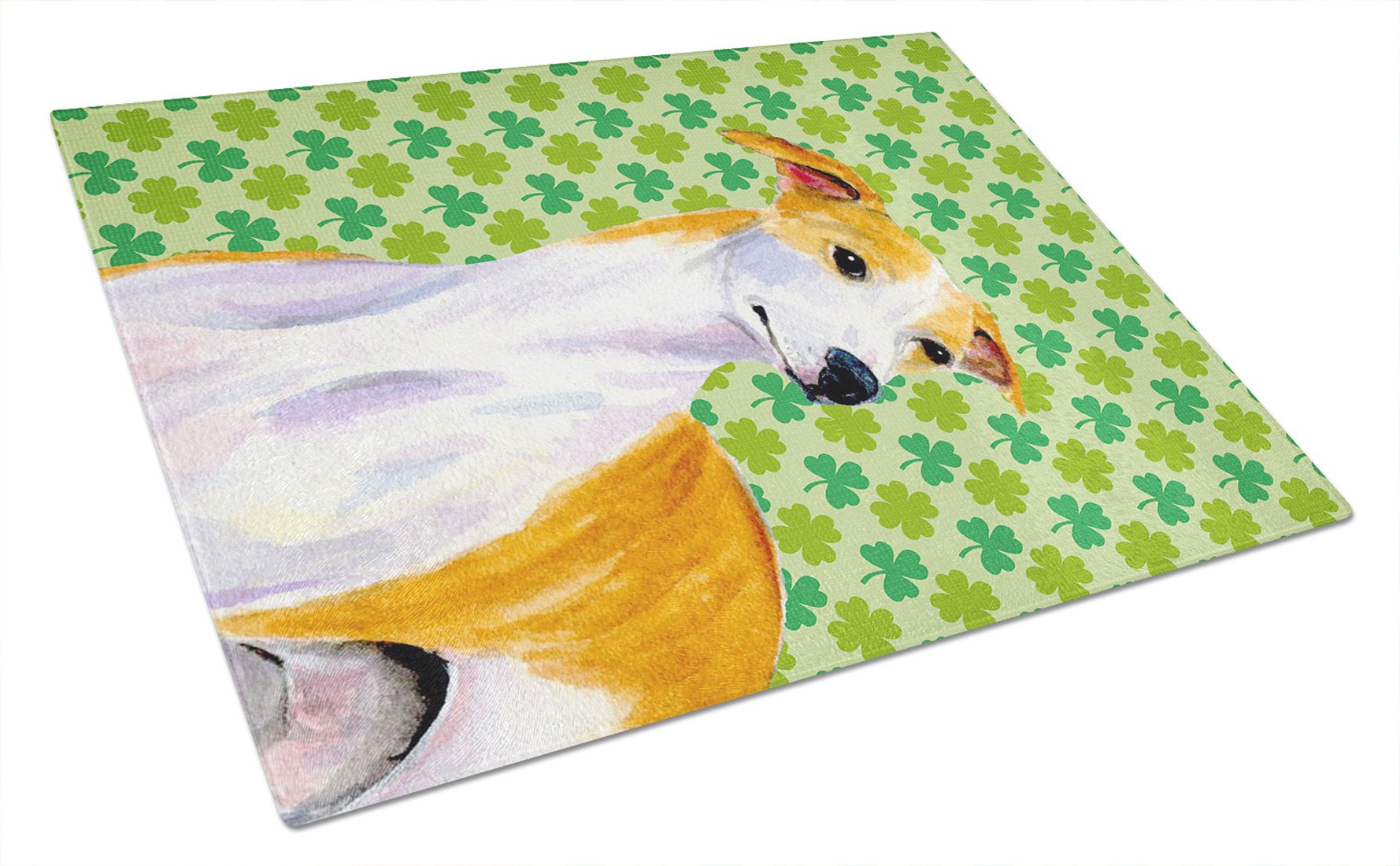 Whippet St. Patrick's Day Shamrock Portrait Glass Cutting Board Large by Caroline's Treasures