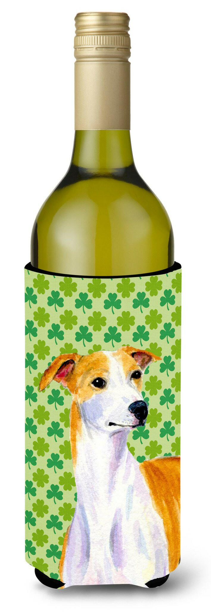 Whippet St. Patrick&#39;s Day Shamrock Portrait Wine Bottle Beverage Insulator Beverage Insulator Hugger by Caroline&#39;s Treasures