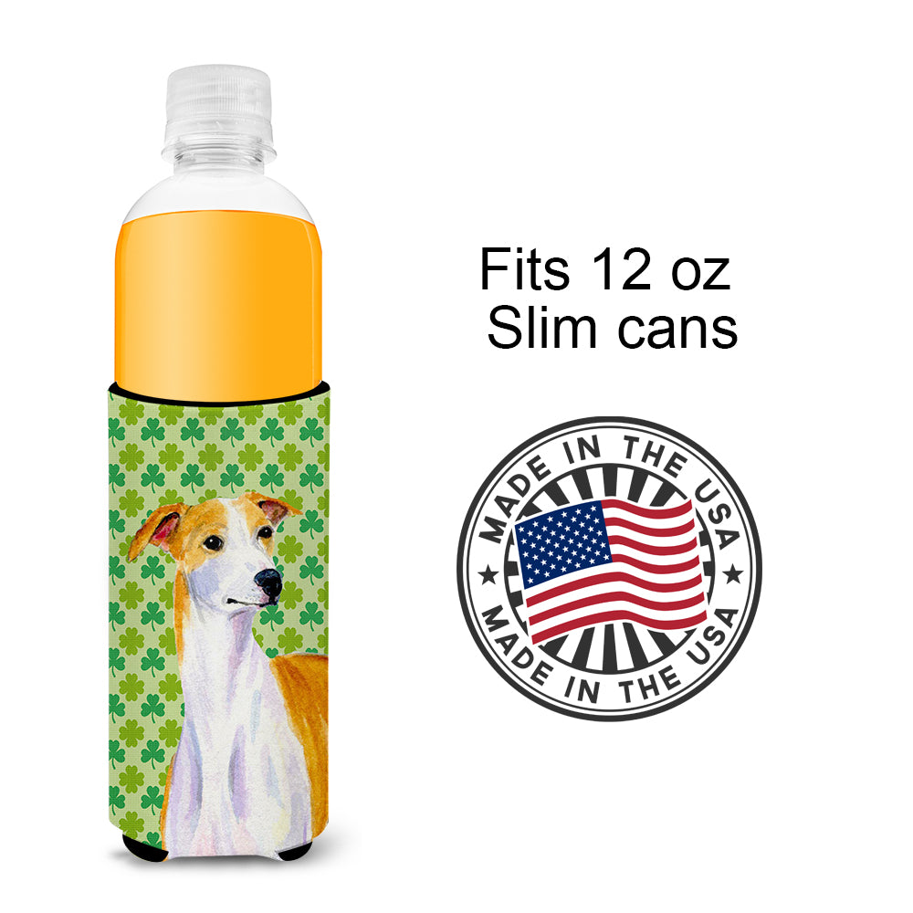 Whippet St. Patrick's Day Shamrock Portrait Ultra Beverage Insulators for slim cans LH9193MUK.