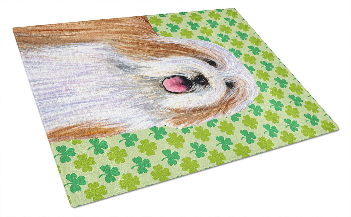 Bearded Collie St. Patrick&#39;s Day Shamrock Portrait Glass Cutting Board Large by Caroline&#39;s Treasures