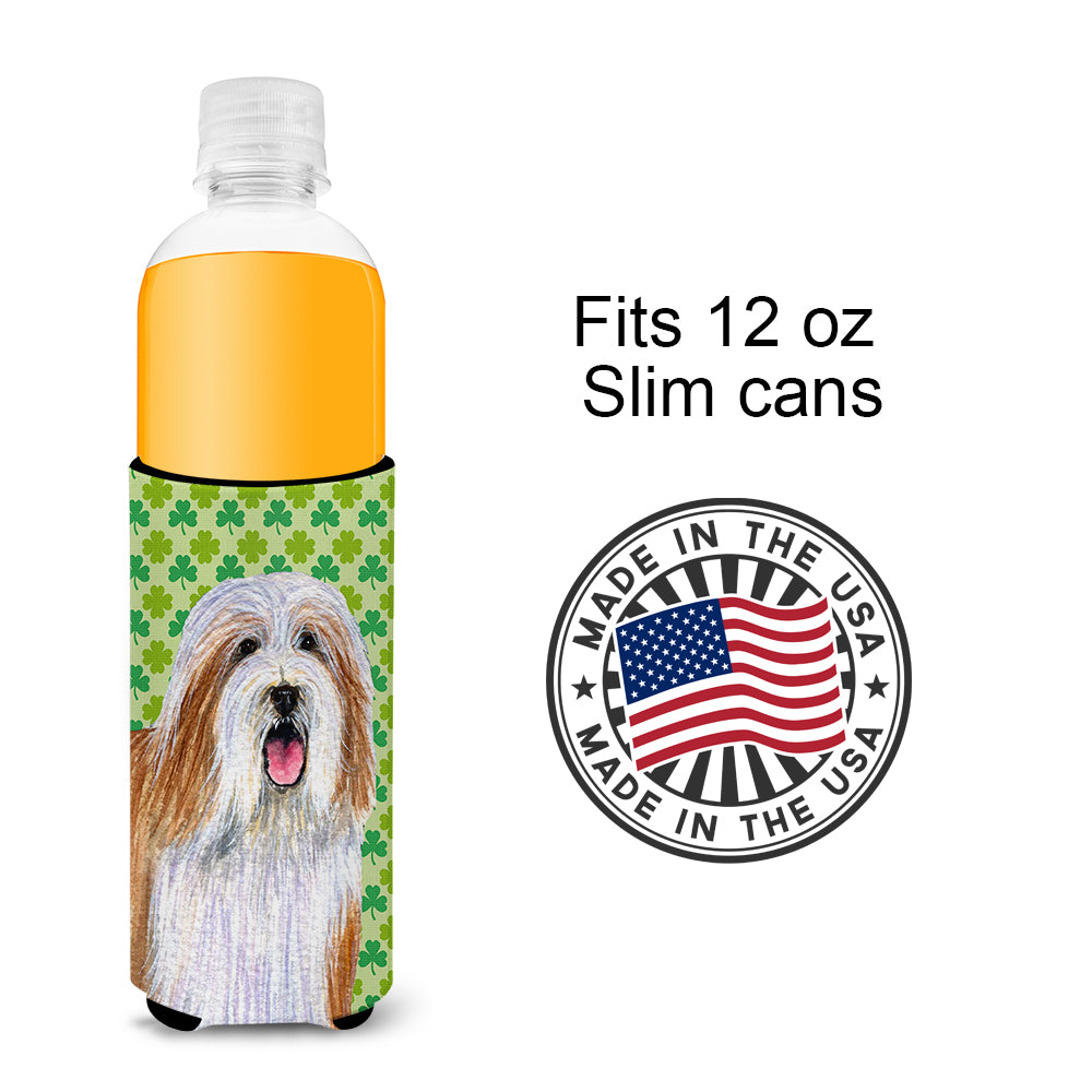 Bearded Collie St. Patrick's Day Shamrock Portrait Ultra Beverage Insulators for slim cans LH9195MUK.