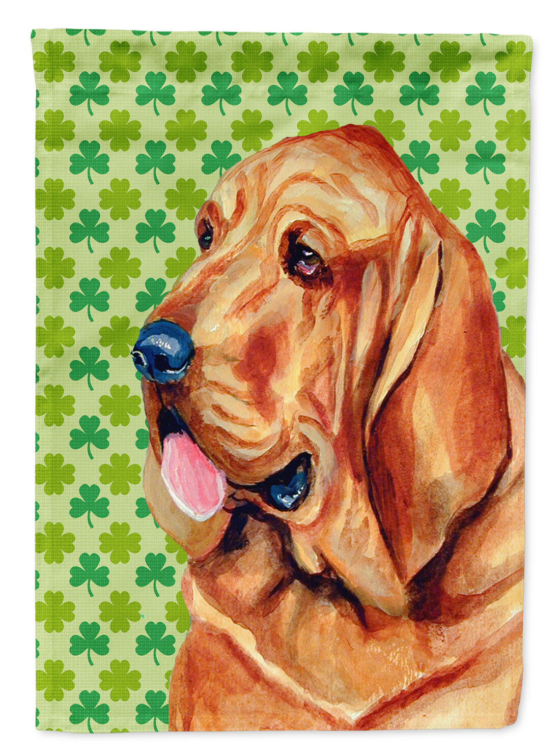 Bloodhound St. Patrick&#39;s Day Shamrock Portrait Flag Canvas House Size  the-store.com.