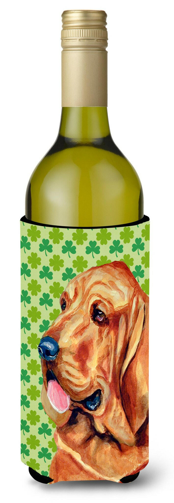 Bloodhound St. Patrick&#39;s Day Shamrock Portrait Wine Bottle Beverage Insulator Beverage Insulator Hugger by Caroline&#39;s Treasures
