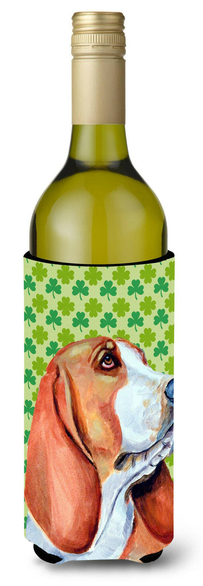 Basset Hound St. Patrick&#39;s Day Shamrock  Wine Bottle Beverage Insulator Beverage Insulator Hugger by Caroline&#39;s Treasures