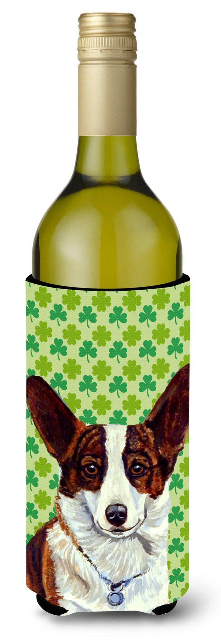 Corgi St. Patrick&#39;s Day Shamrock Portrait Wine Bottle Beverage Insulator Beverage Insulator Hugger by Caroline&#39;s Treasures