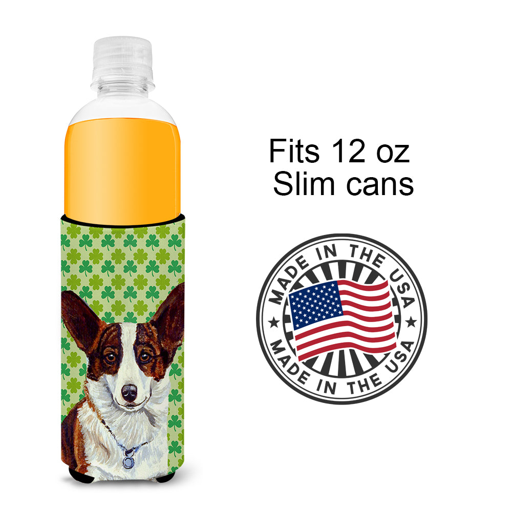 Corgi St. Patrick's Day Shamrock Portrait Ultra Beverage Insulators for slim cans LH9198MUK.