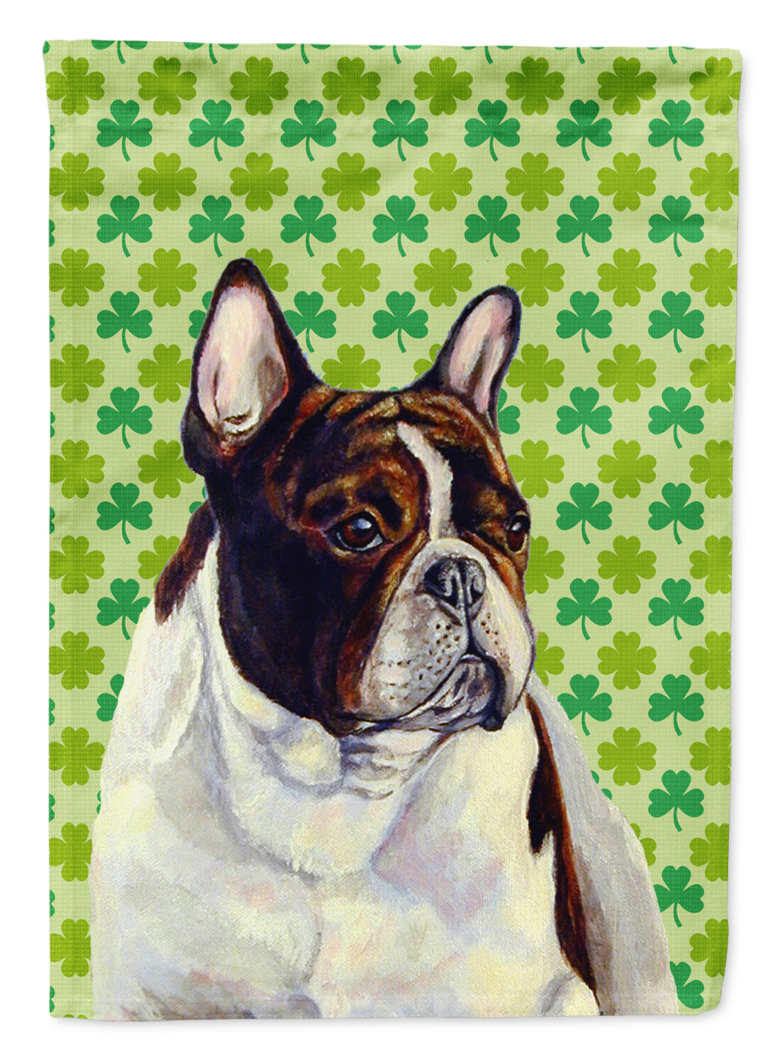 French Bulldog St. Patrick&#39;s Day Shamrock Portrait Flag Garden Size.