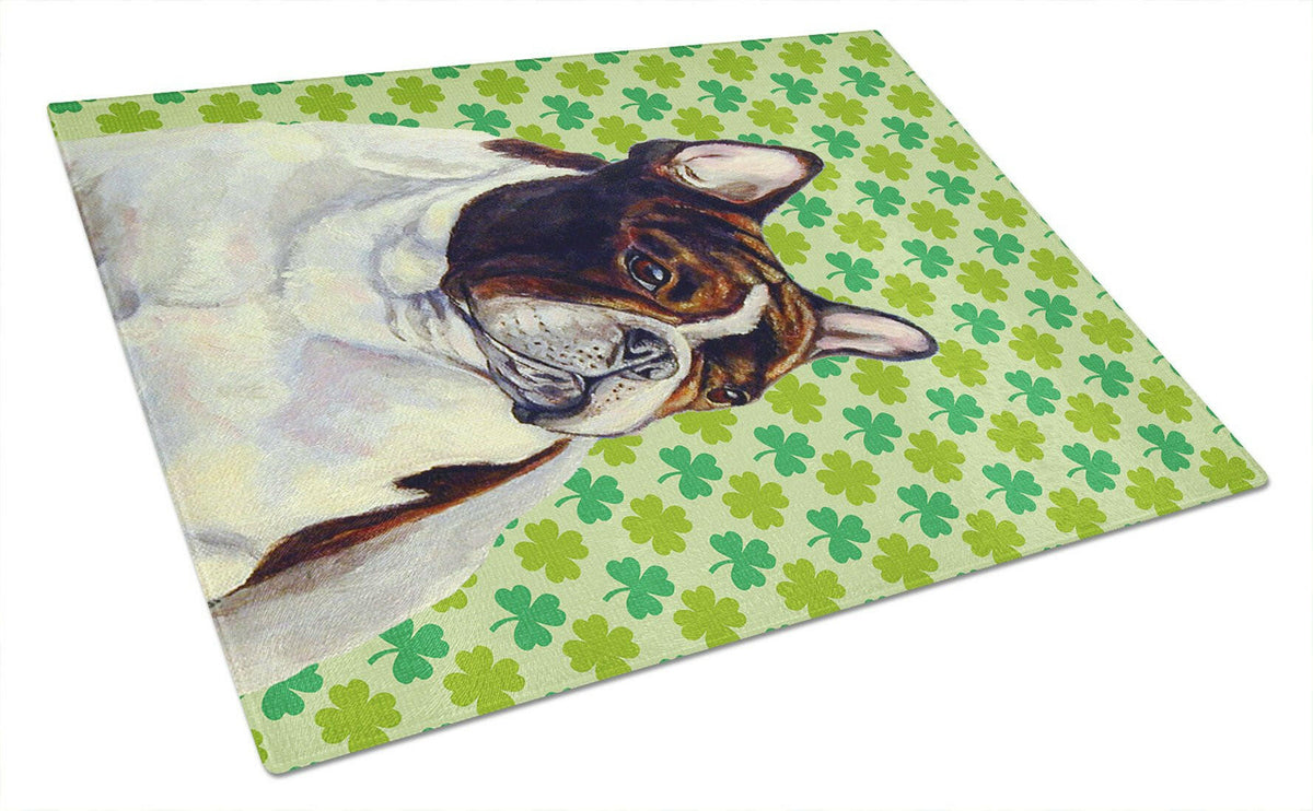 French Bulldog St. Patrick&#39;s Day Shamrock Portrait Glass Cutting Board Large by Caroline&#39;s Treasures