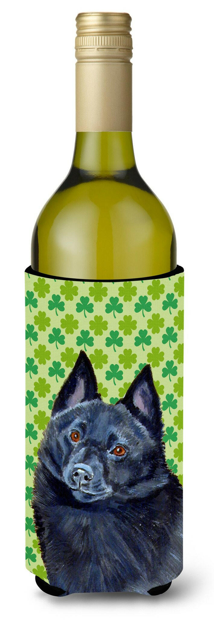 Schipperke St. Patrick&#39;s Day Shamrock Portrait Wine Bottle Beverage Insulator Beverage Insulator Hugger by Caroline&#39;s Treasures