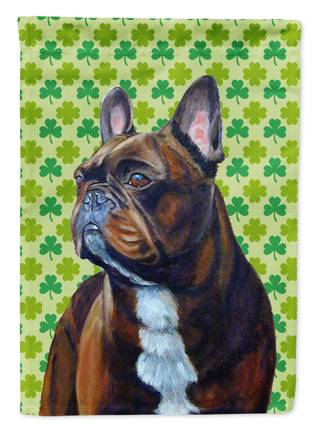 French Bulldog St. Patrick's Day Shamrock Portrait Flag Garden Size.