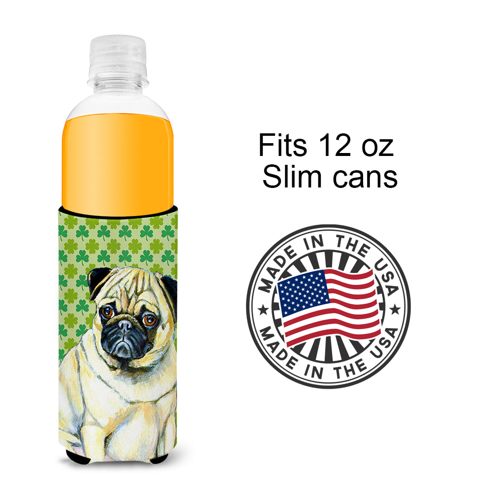 Pug St. Patrick's Day Shamrock Portrait Ultra Beverage Insulators for slim cans LH9207MUK.