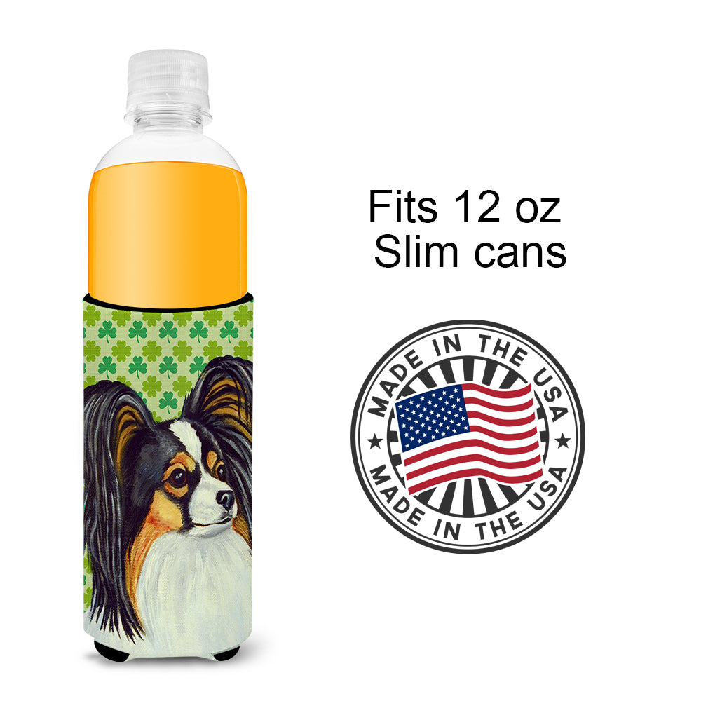 Papillon St. Patrick's Day Shamrock Portrait Ultra Beverage Insulators for slim cans LH9210MUK.