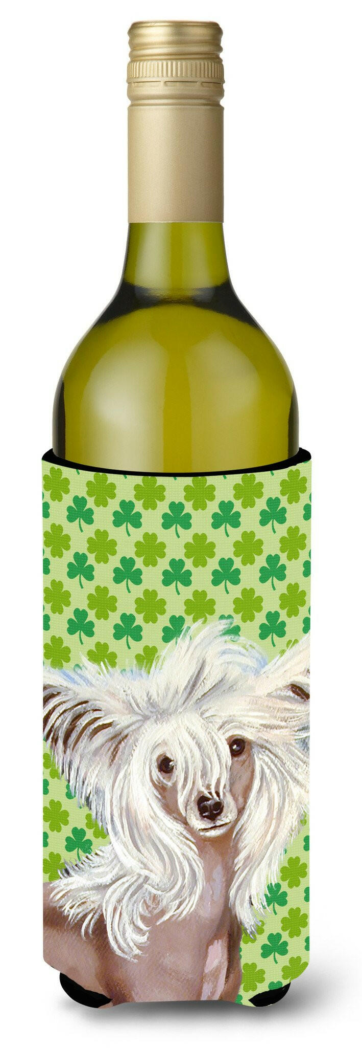 Chinese Crested St. Patrick&#39;s Day Shamrock Portrait Wine Bottle Beverage Insulator Beverage Insulator Hugger by Caroline&#39;s Treasures