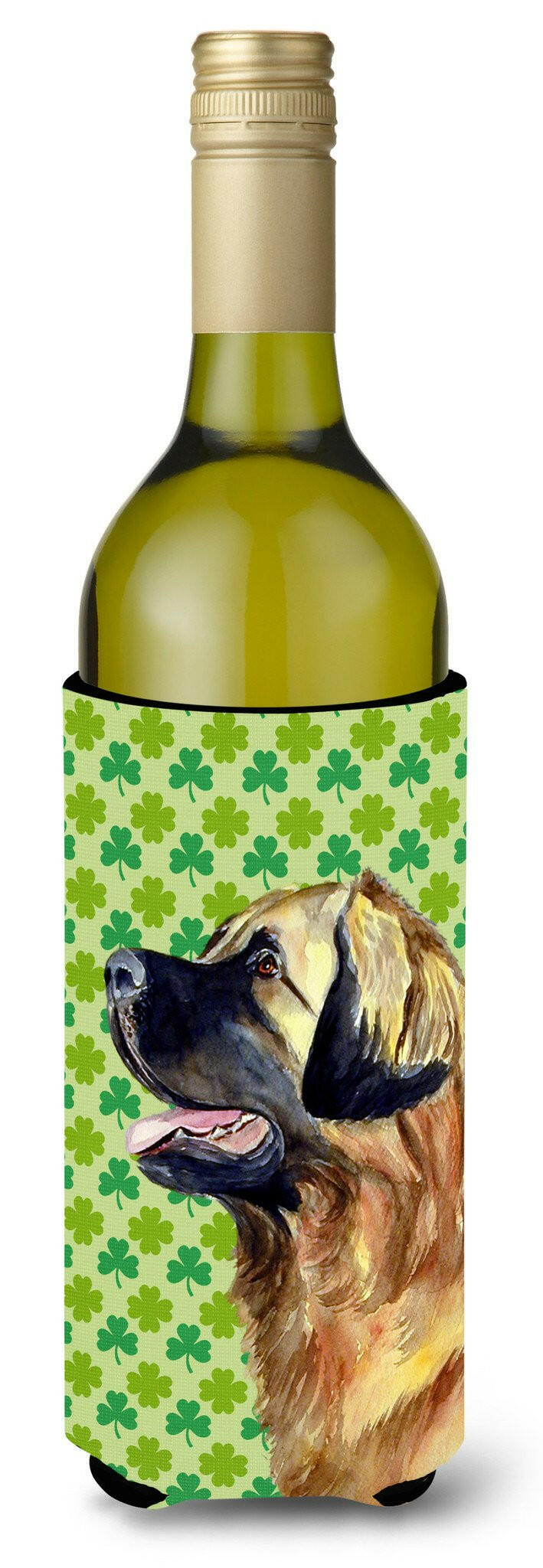 Leonberger St. Patrick&#39;s Day Shamrock Portrait Wine Bottle Beverage Insulator Beverage Insulator Hugger by Caroline&#39;s Treasures