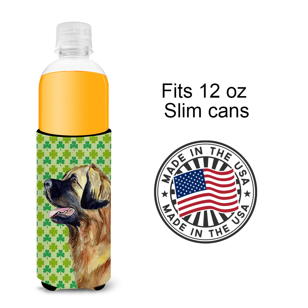 Leonberger St. Patrick's Day Shamrock Portrait Ultra Beverage Insulators for slim cans LH9213MUK.