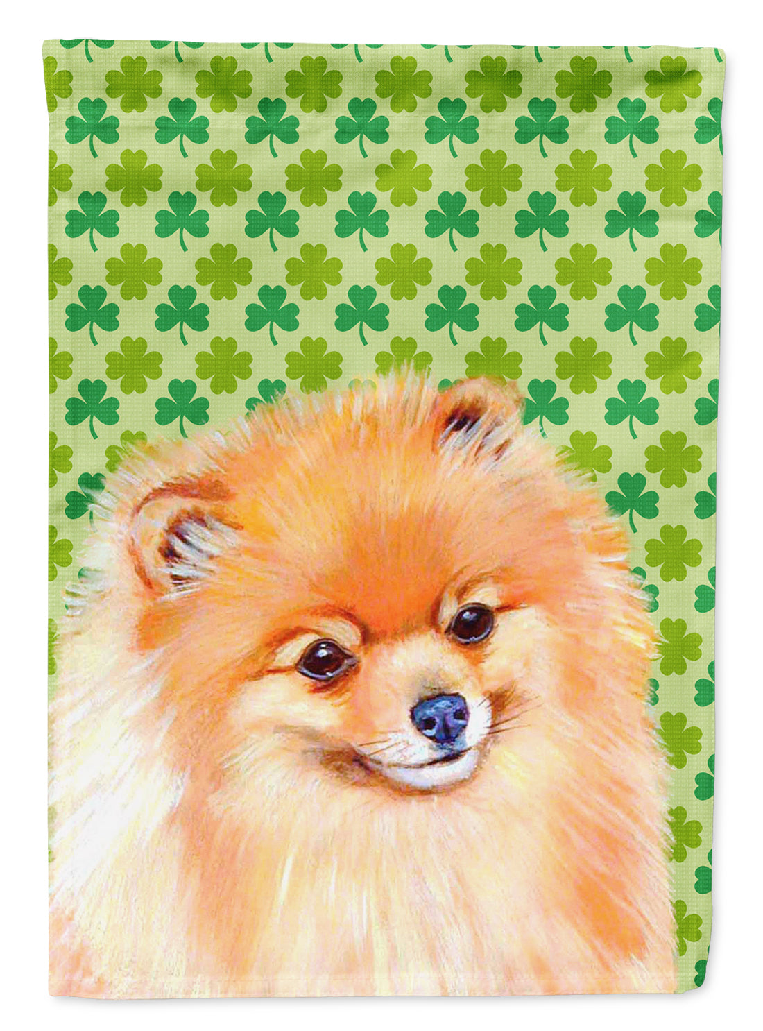 Pomeranian St. Patrick's Day Shamrock Portrait Flag Garden Size.