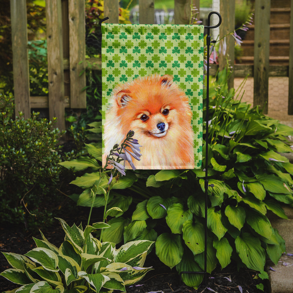 Pomeranian St. Patrick's Day Shamrock Portrait Flag Garden Size.