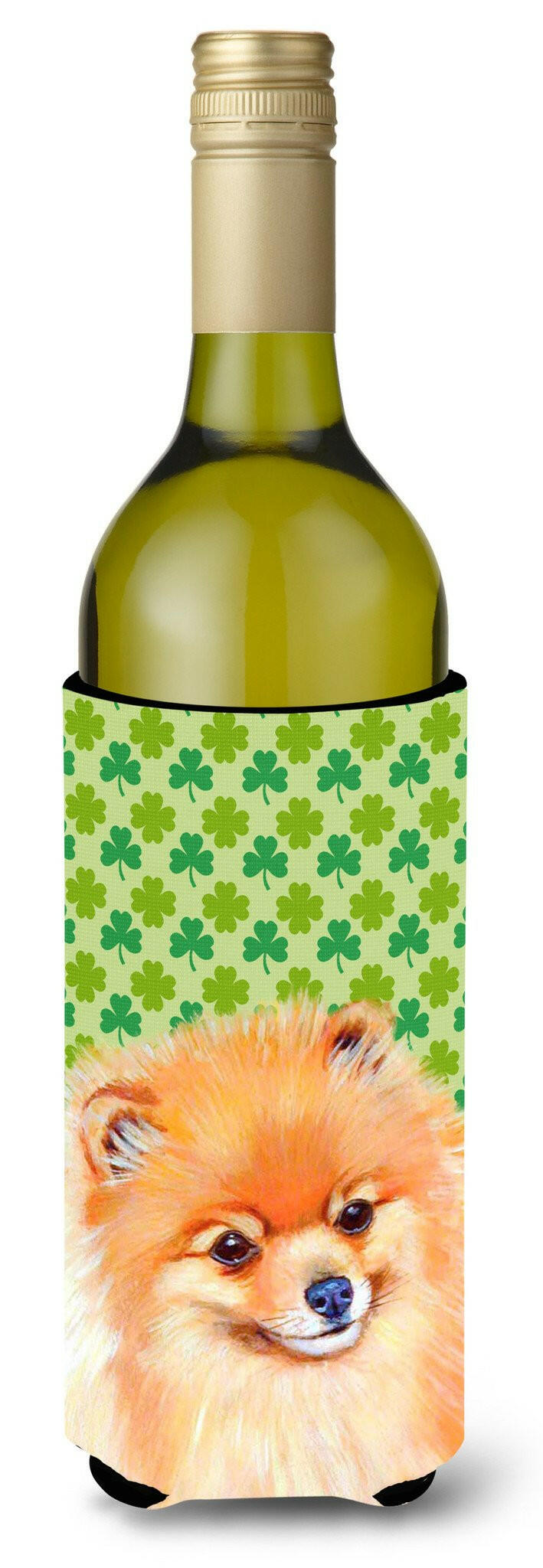 Pomeranian St. Patrick&#39;s Day Shamrock Portrait Wine Bottle Beverage Insulator Beverage Insulator Hugger by Caroline&#39;s Treasures