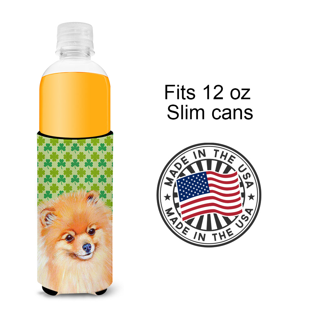 Pomeranian St. Patrick's Day Shamrock Portrait Ultra Beverage Insulators for slim cans LH9215MUK.