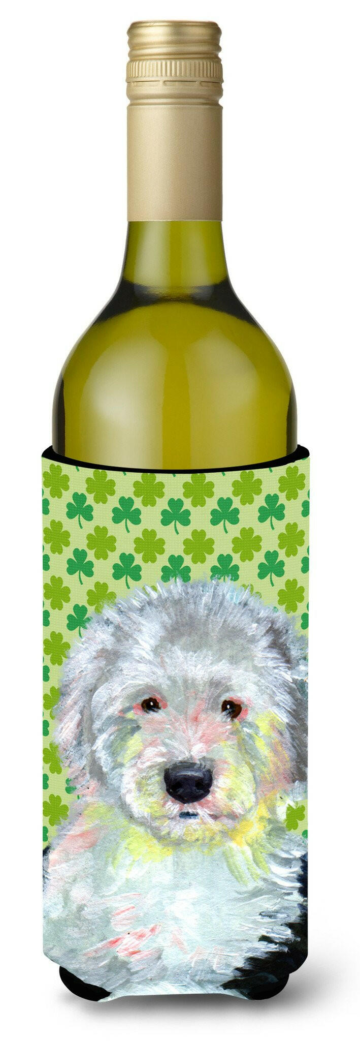 Old English Sheepdog St. Patrick&#39;s Day Shamrock  Wine Bottle Beverage Insulator Beverage Insulator Hugger by Caroline&#39;s Treasures