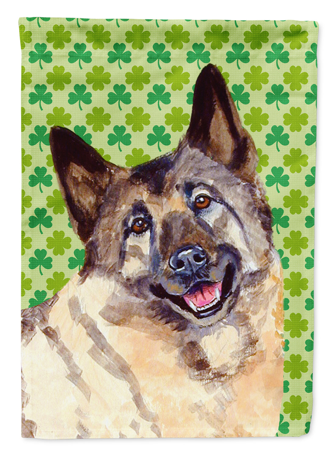 Norwegian Elkhound St. Patrick&#39;s Day Shamrock Portrait Flag Canvas House Size  the-store.com.
