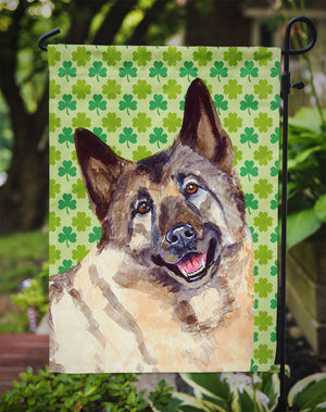 Norwegian Elkhound St. Patrick's Day Shamrock Portrait Flag Garden Size