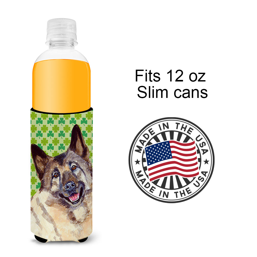 Norwegian Elkhound St. Patrick's Day Shamrock Portrait Ultra Beverage Insulators for slim cans LH9218MUK.