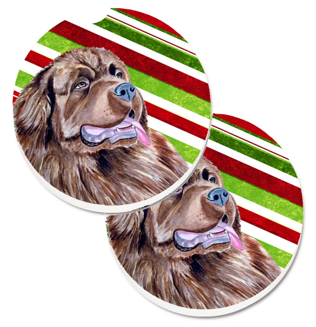 Newfoundland Candy Cane Holiday Christmas Set of 2 Cup Holder Car Coasters LH9219CARC by Caroline&#39;s Treasures