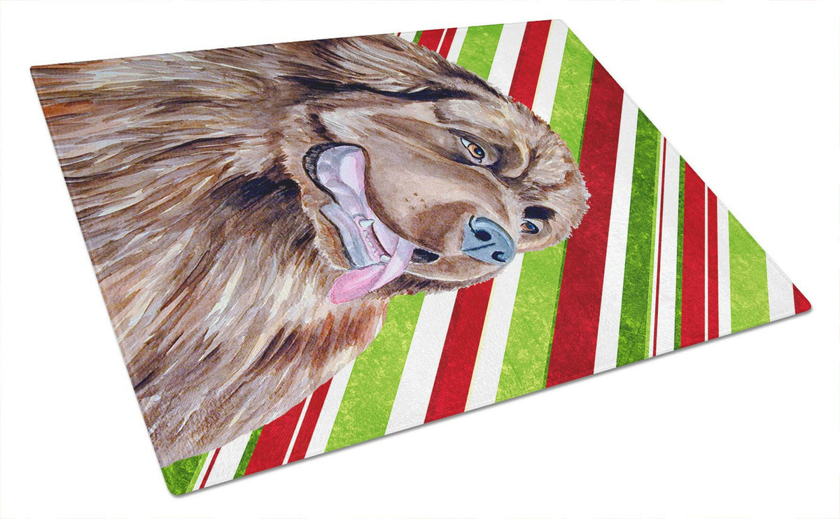 Newfoundland Candy Cane Holiday Christmas Glass Cutting Board Large by Caroline&#39;s Treasures