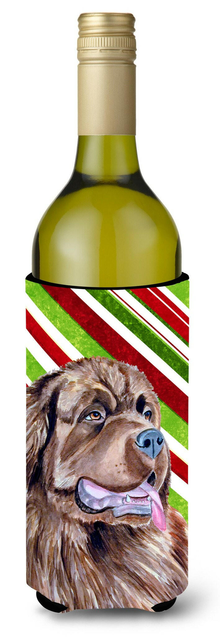 Newfoundland Candy Cane Holiday Christmas Wine Bottle Beverage Insulator Beverage Insulator Hugger by Caroline&#39;s Treasures