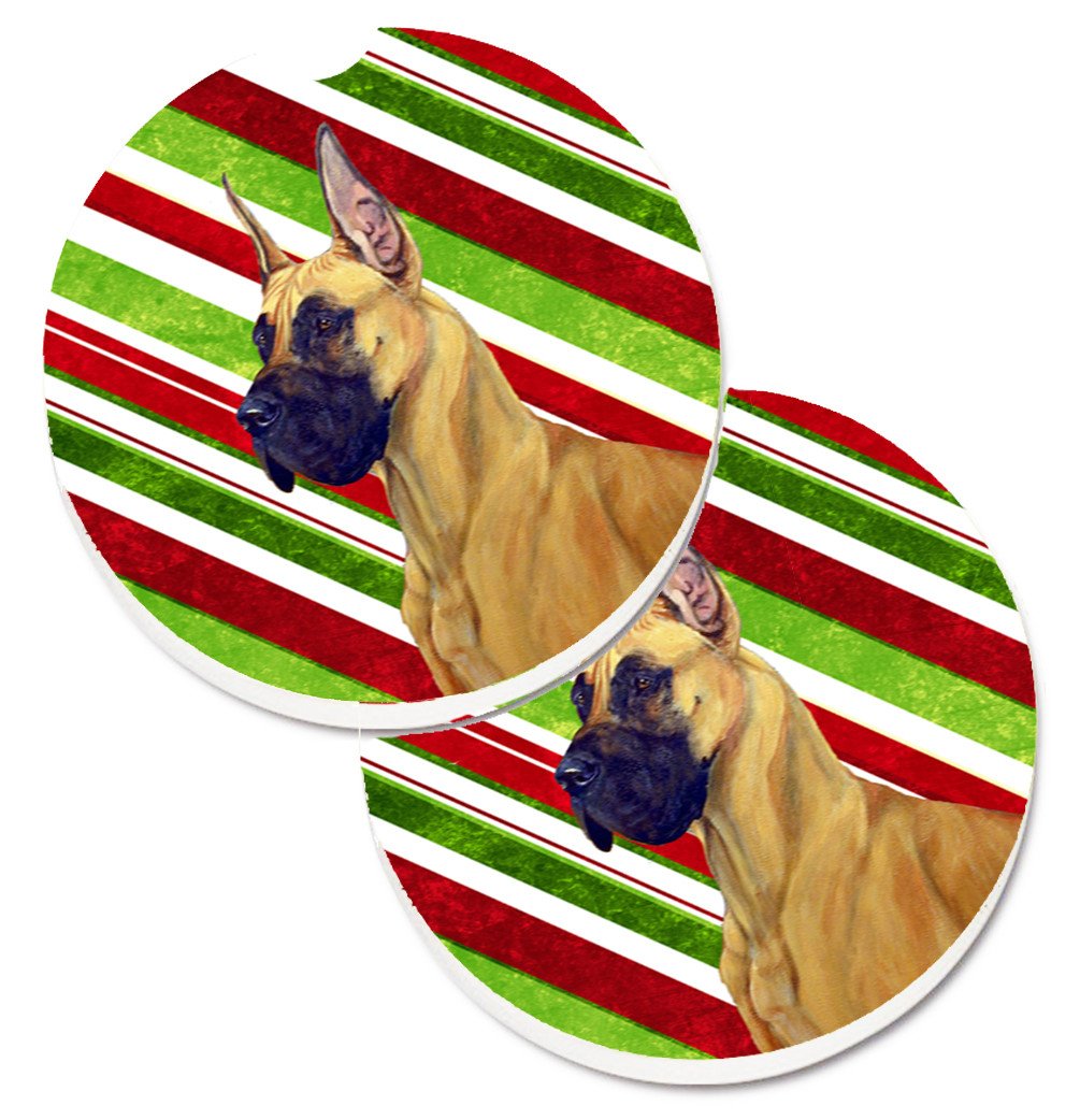 Great Dane Candy Cane Holiday Christmas Set of 2 Cup Holder Car Coasters LH9220CARC by Caroline&#39;s Treasures