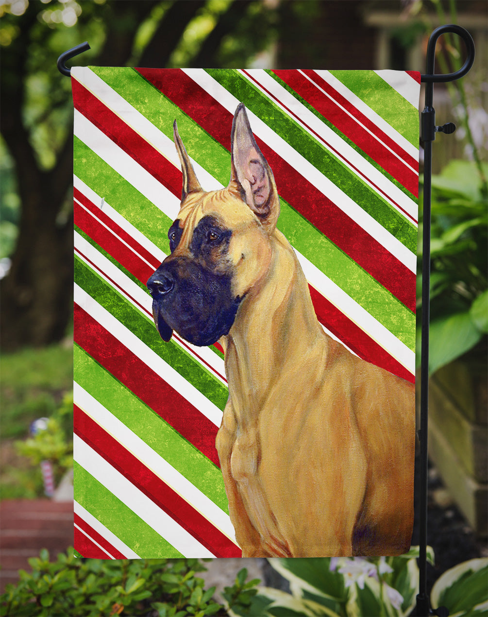 Great Dane Candy Cane Holiday Christmas  Flag Garden Size.