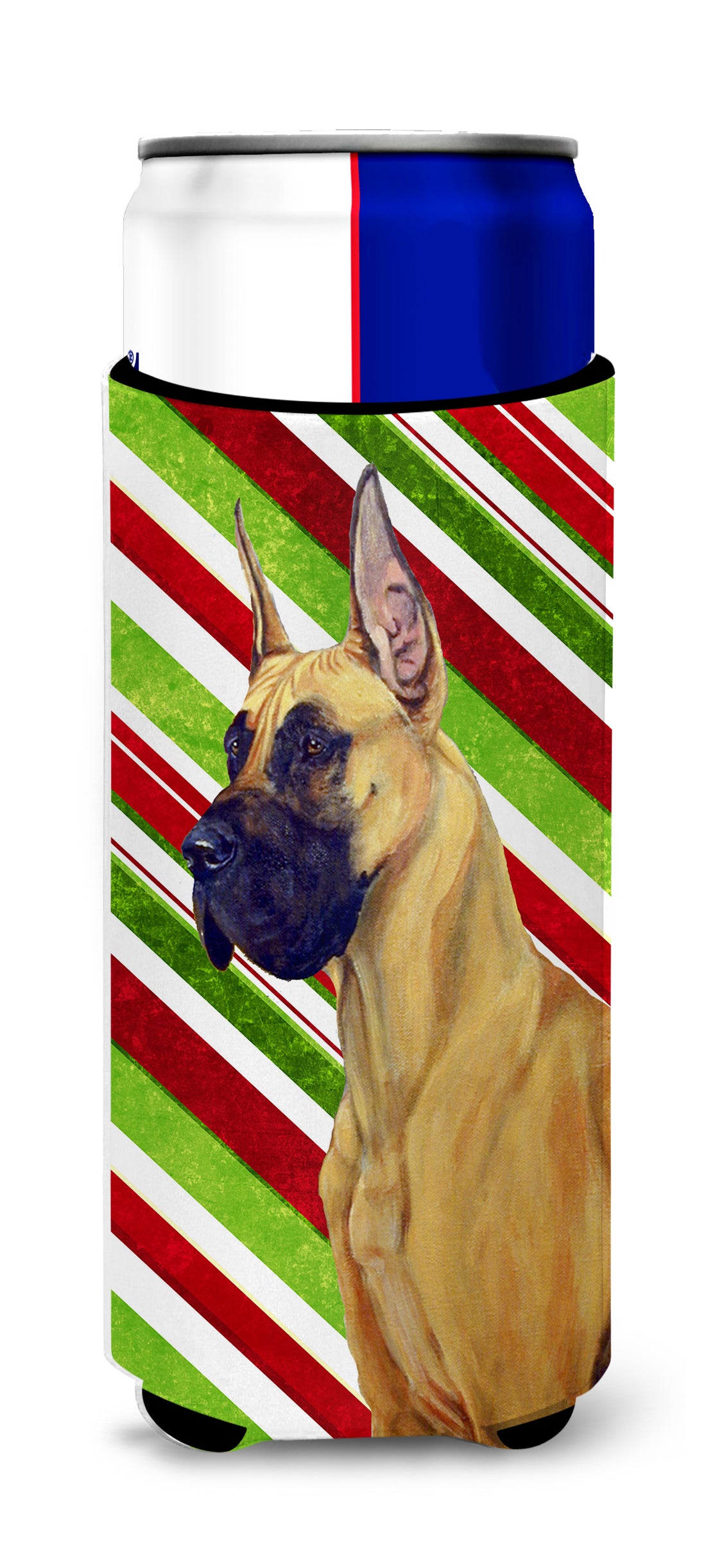 Great Dane Candy Cane Holiday Christmas Ultra Beverage Insulators for slim cans LH9220MUK.