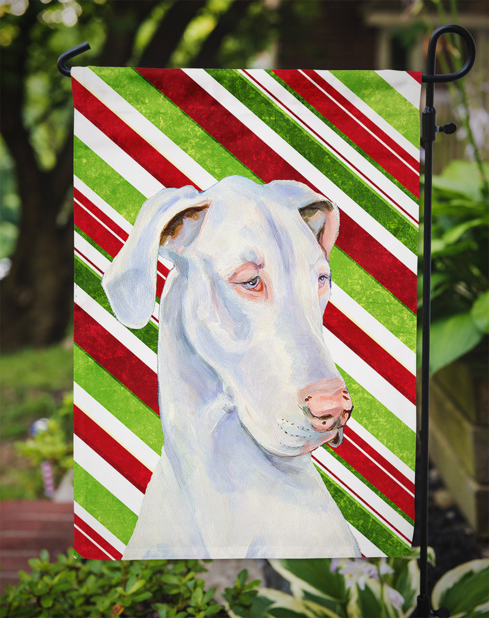 Great Dane Candy Cane Holiday Christmas  Flag Garden Size.