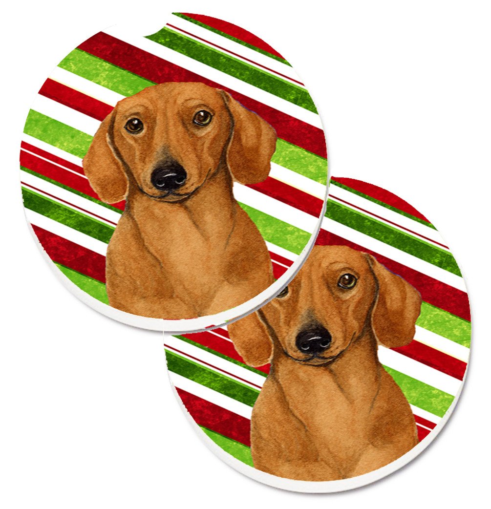Dachshund Candy Cane Holiday Christmas Set of 2 Cup Holder Car Coasters LH9222CARC by Caroline&#39;s Treasures