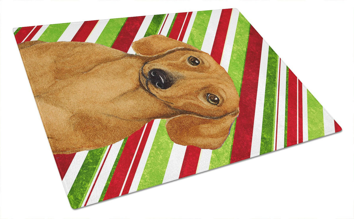 Dachshund Candy Cane Holiday Christmas Glass Cutting Board Large by Caroline&#39;s Treasures
