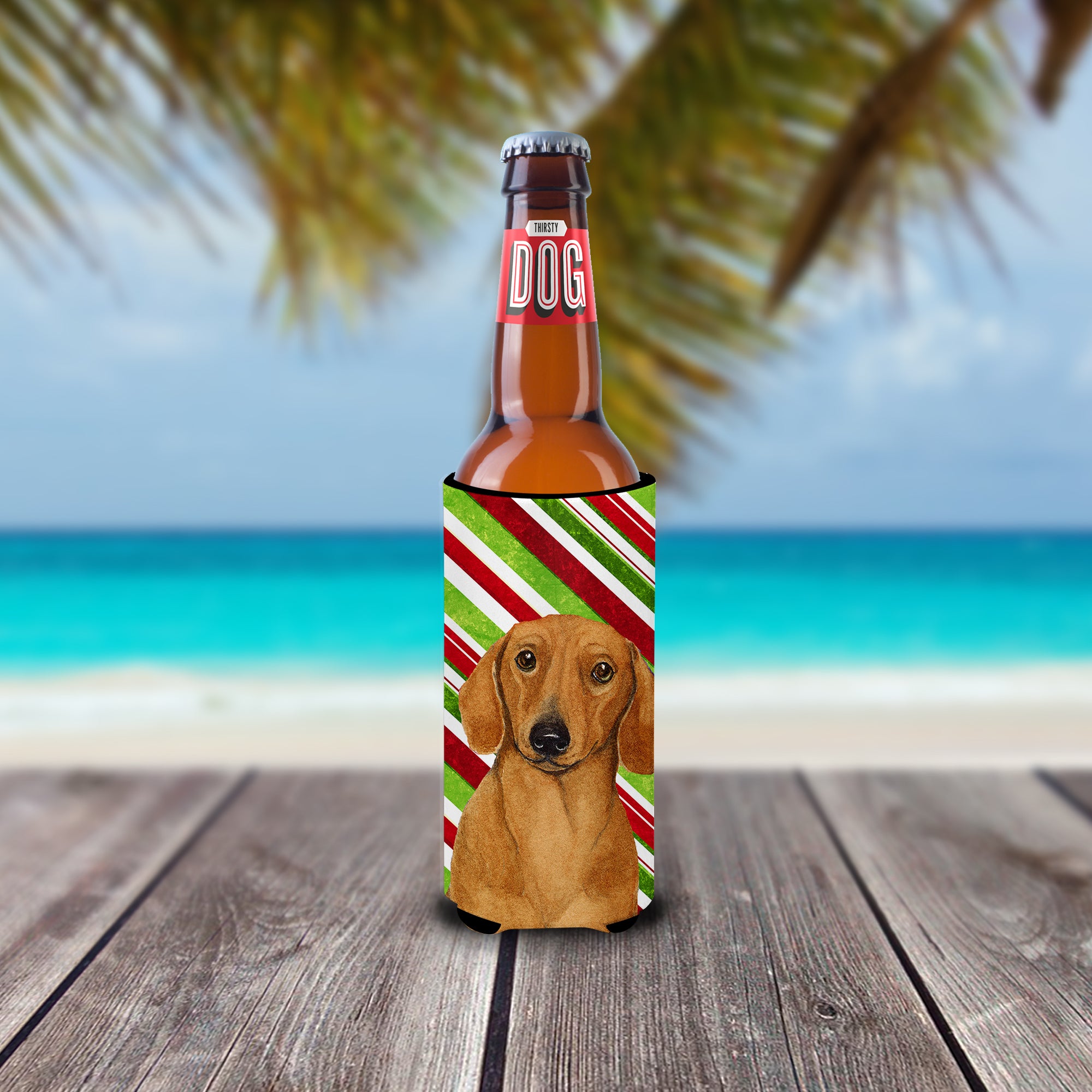 Dachshund Candy Cane Holiday Christmas Ultra Beverage Insulators for slim cans LH9222MUK.