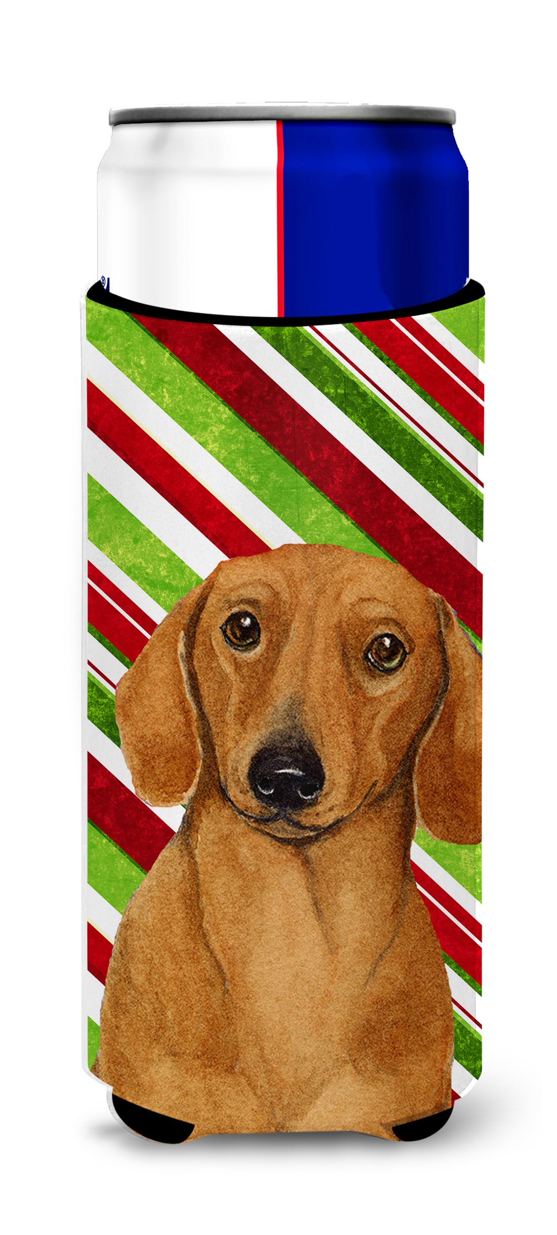 Dachshund Candy Cane Holiday Christmas Ultra Beverage Insulators for slim cans LH9222MUK.