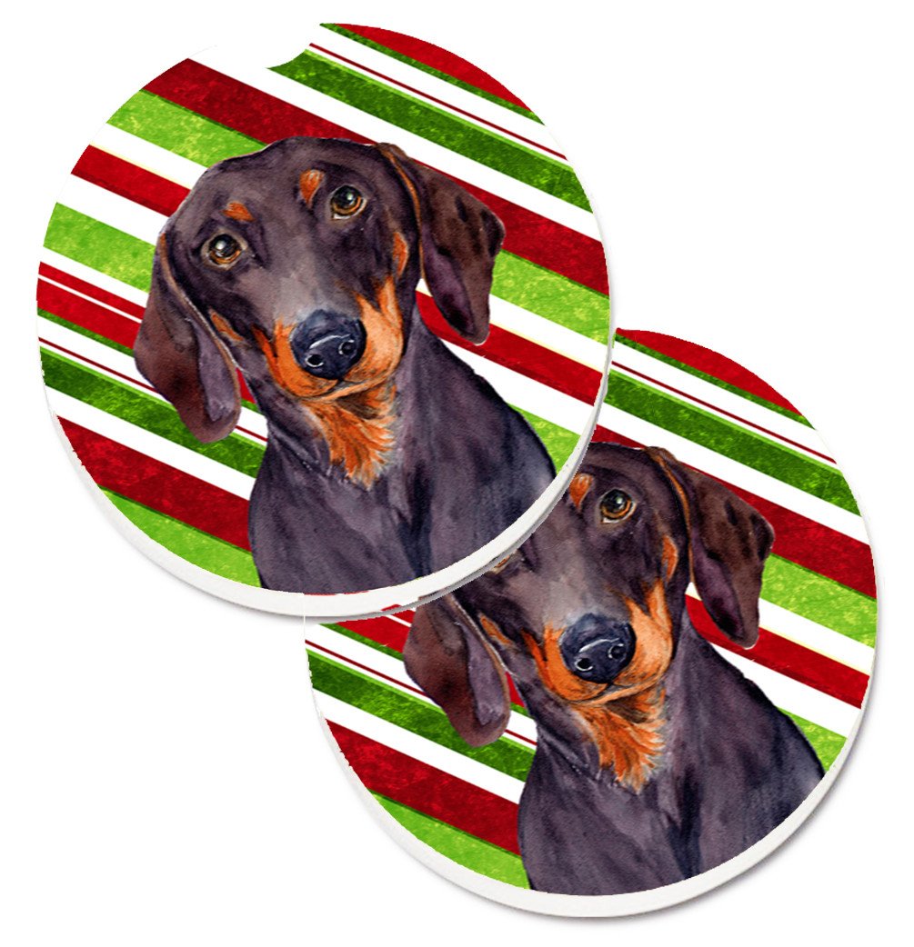 Dachshund Candy Cane Holiday Christmas Set of 2 Cup Holder Car Coasters LH9223CARC by Caroline&#39;s Treasures