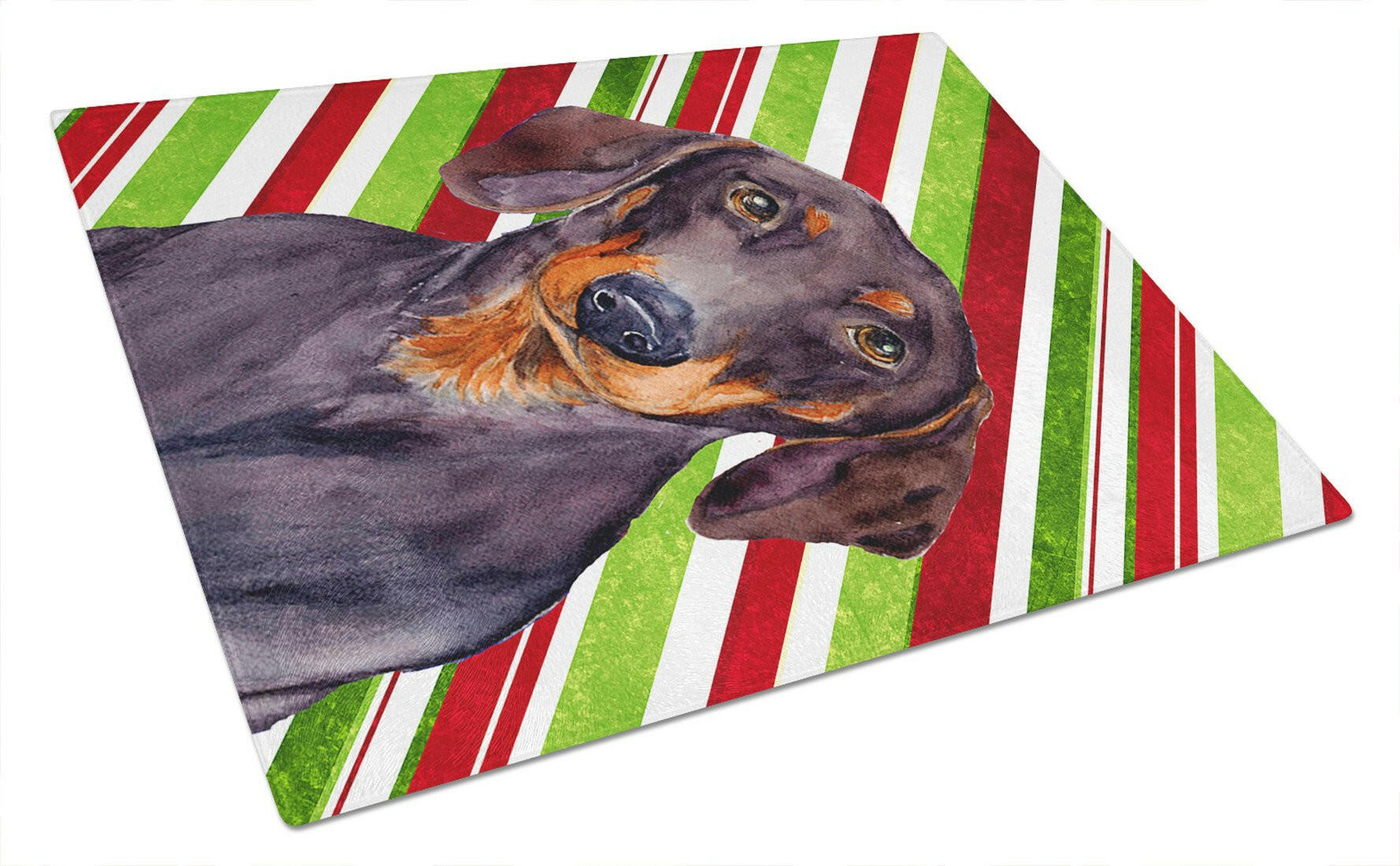 Dachshund Candy Cane Holiday Christmas Glass Cutting Board Large by Caroline's Treasures
