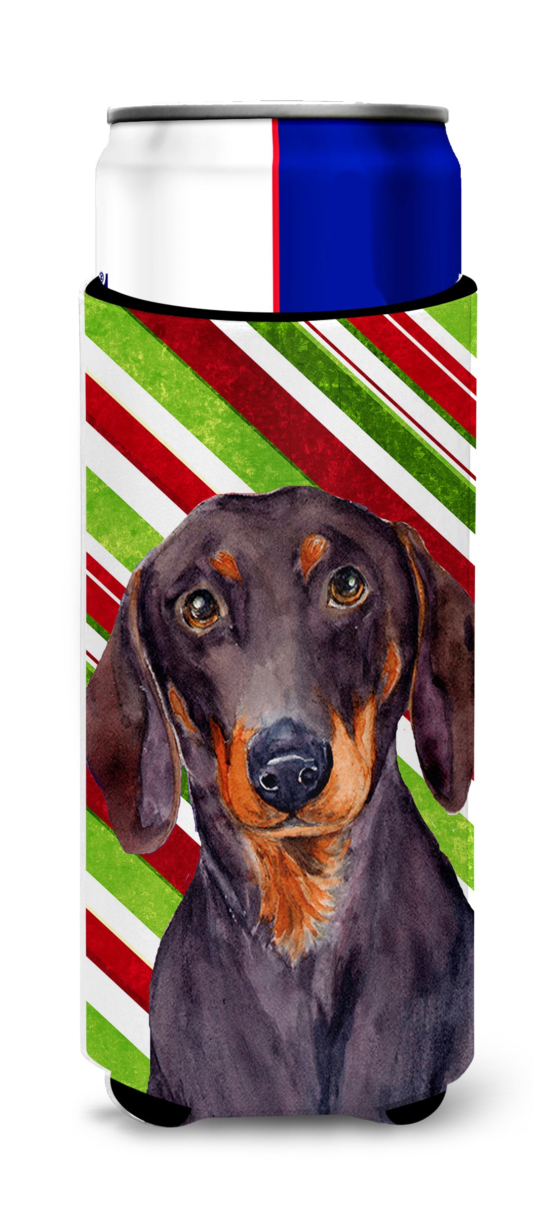Dachshund Candy Cane Holiday Christmas Ultra Beverage Insulators for slim cans LH9223MUK.