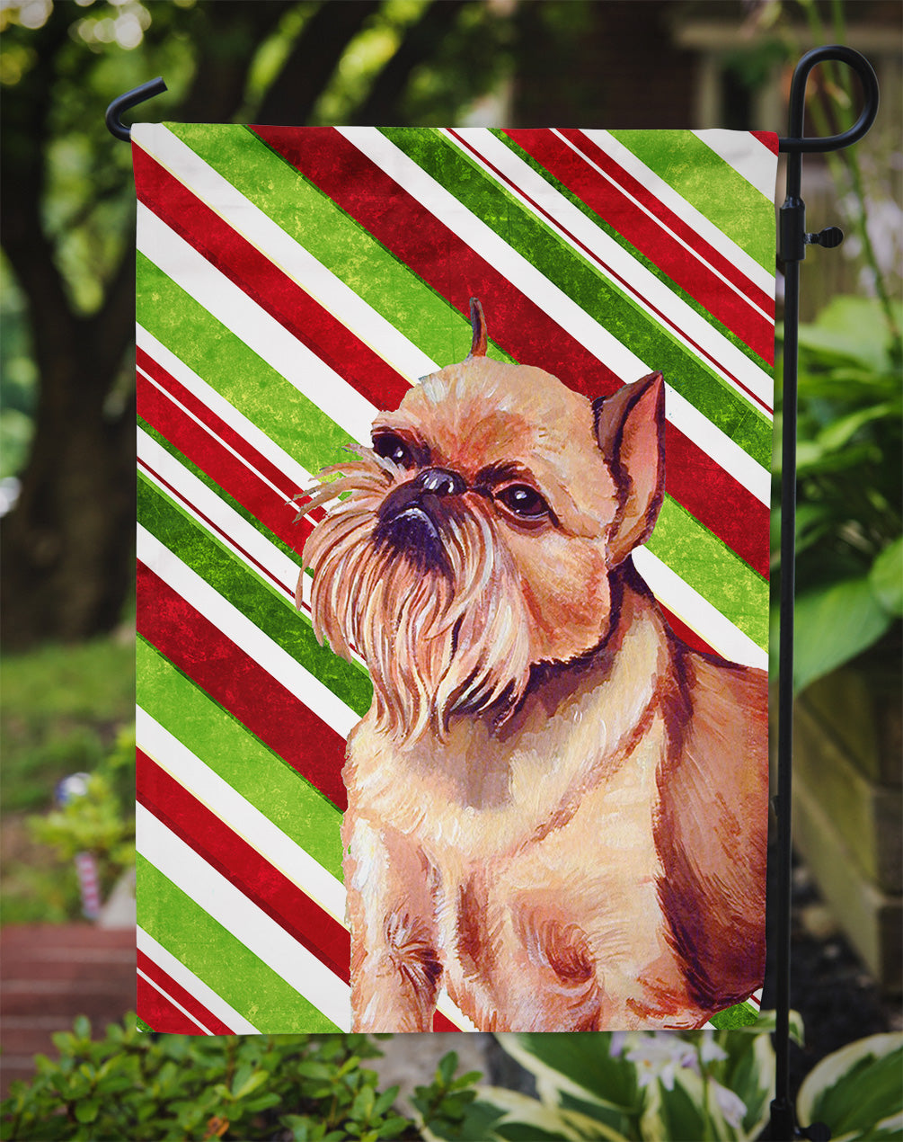 Brussels Griffon Candy Cane Holiday Christmas  Flag Garden Size.