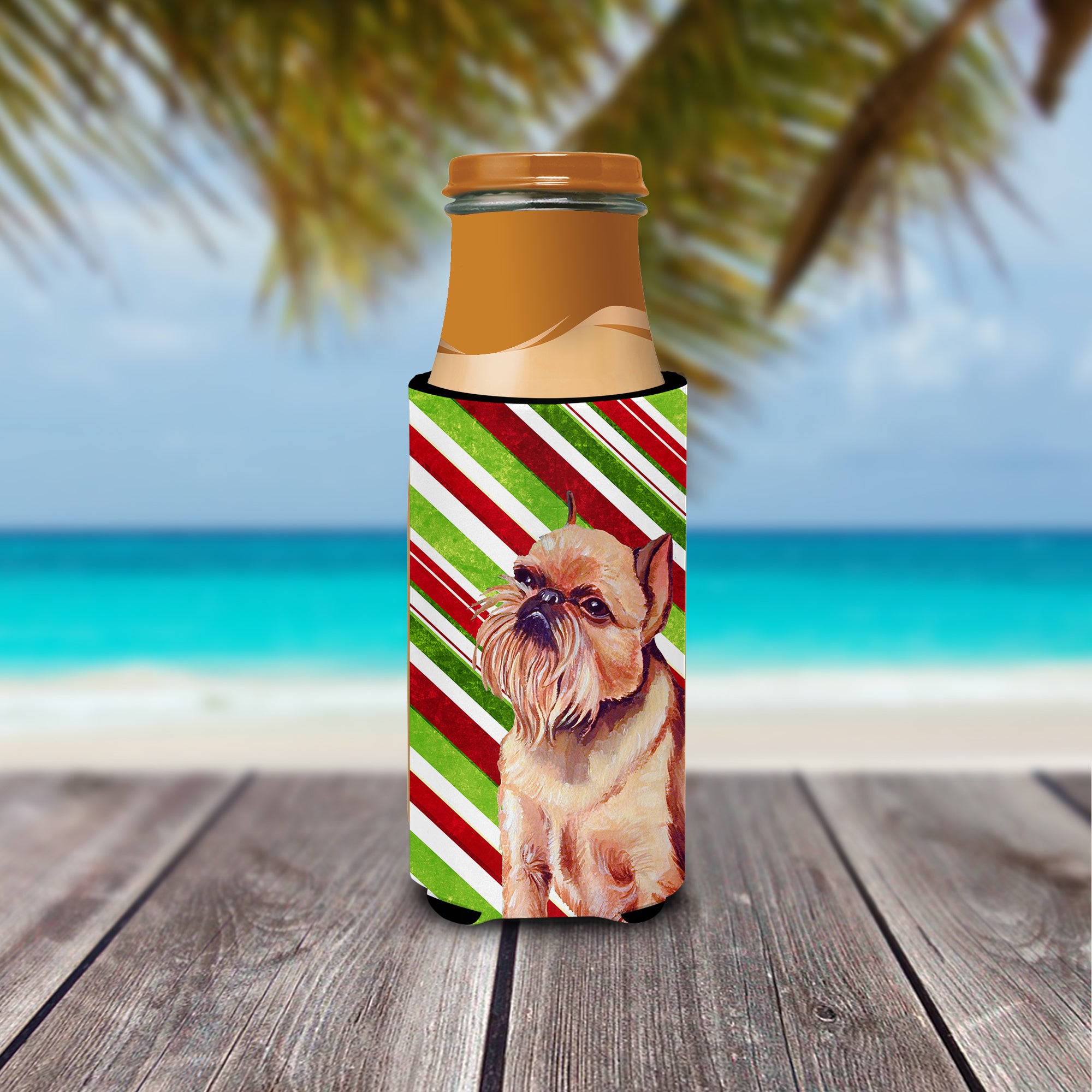 Brussels Griffon Candy Cane Holiday Christmas Ultra Beverage Insulators for slim cans LH9224MUK