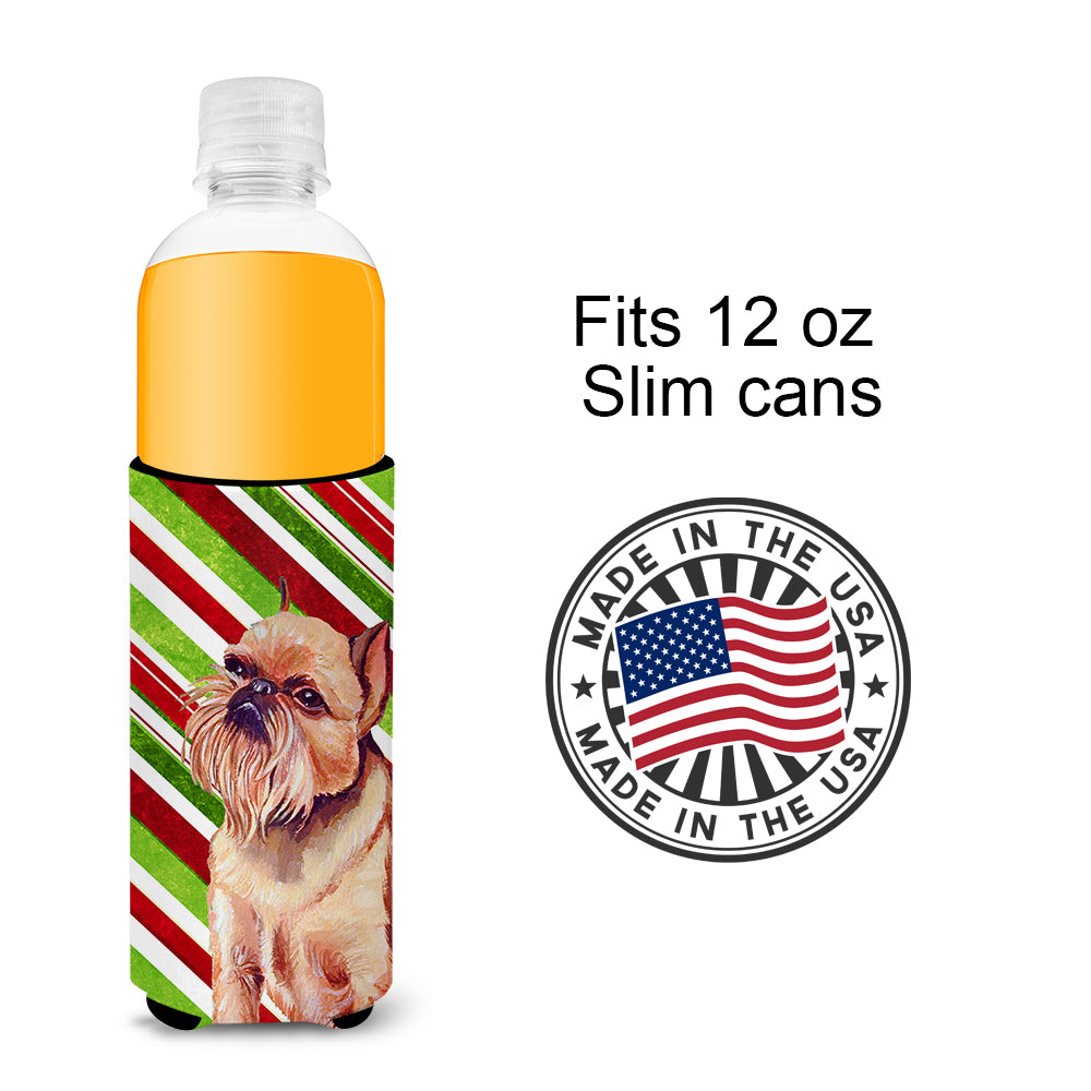 Brussels Griffon Candy Cane Holiday Christmas Ultra Beverage Insulators for slim cans LH9224MUK.