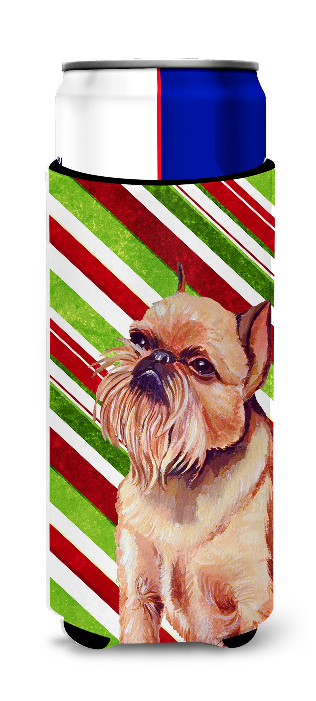 Brussels Griffon Candy Cane Holiday Christmas Ultra Beverage Insulators for slim cans LH9224MUK.