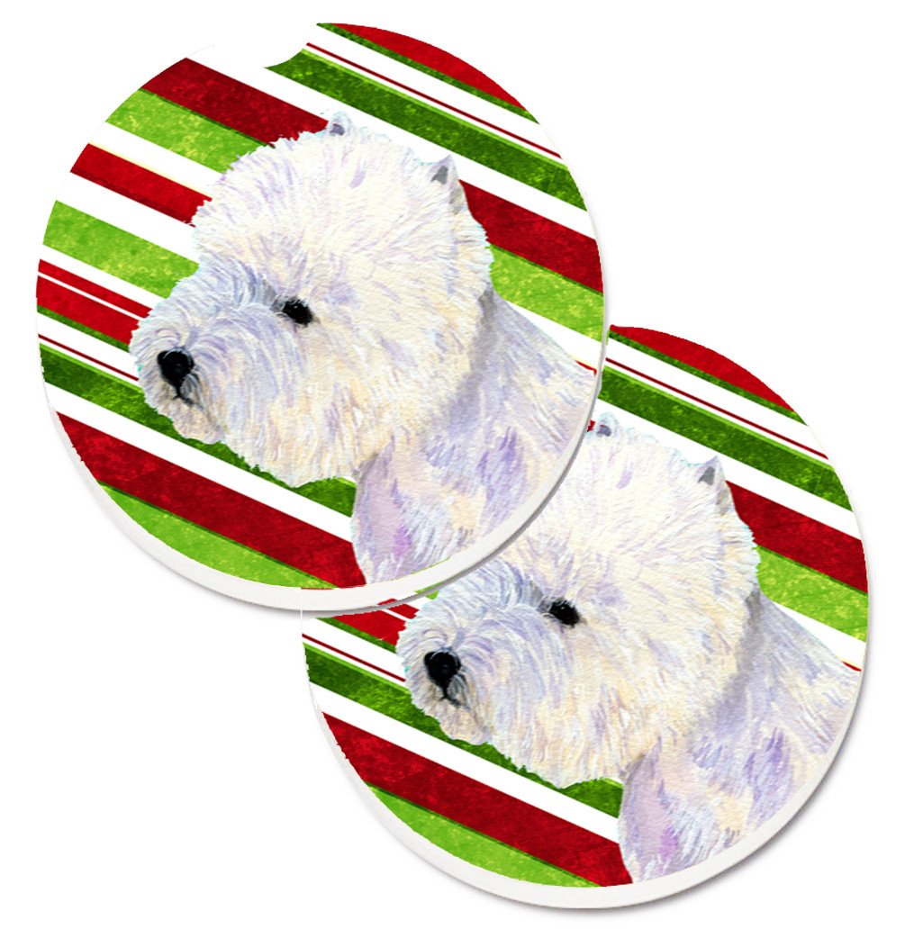 Westie Candy Cane Holiday Christmas Set of 2 Cup Holder Car Coasters LH9225CARC by Caroline&#39;s Treasures